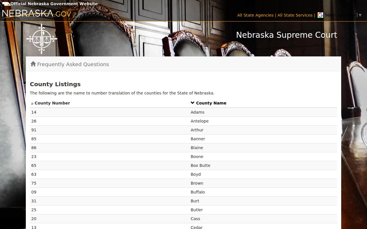 Arthur County case search county number 91 reference table