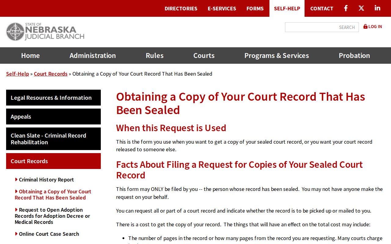 Arthur County civil docket sealed court record request information