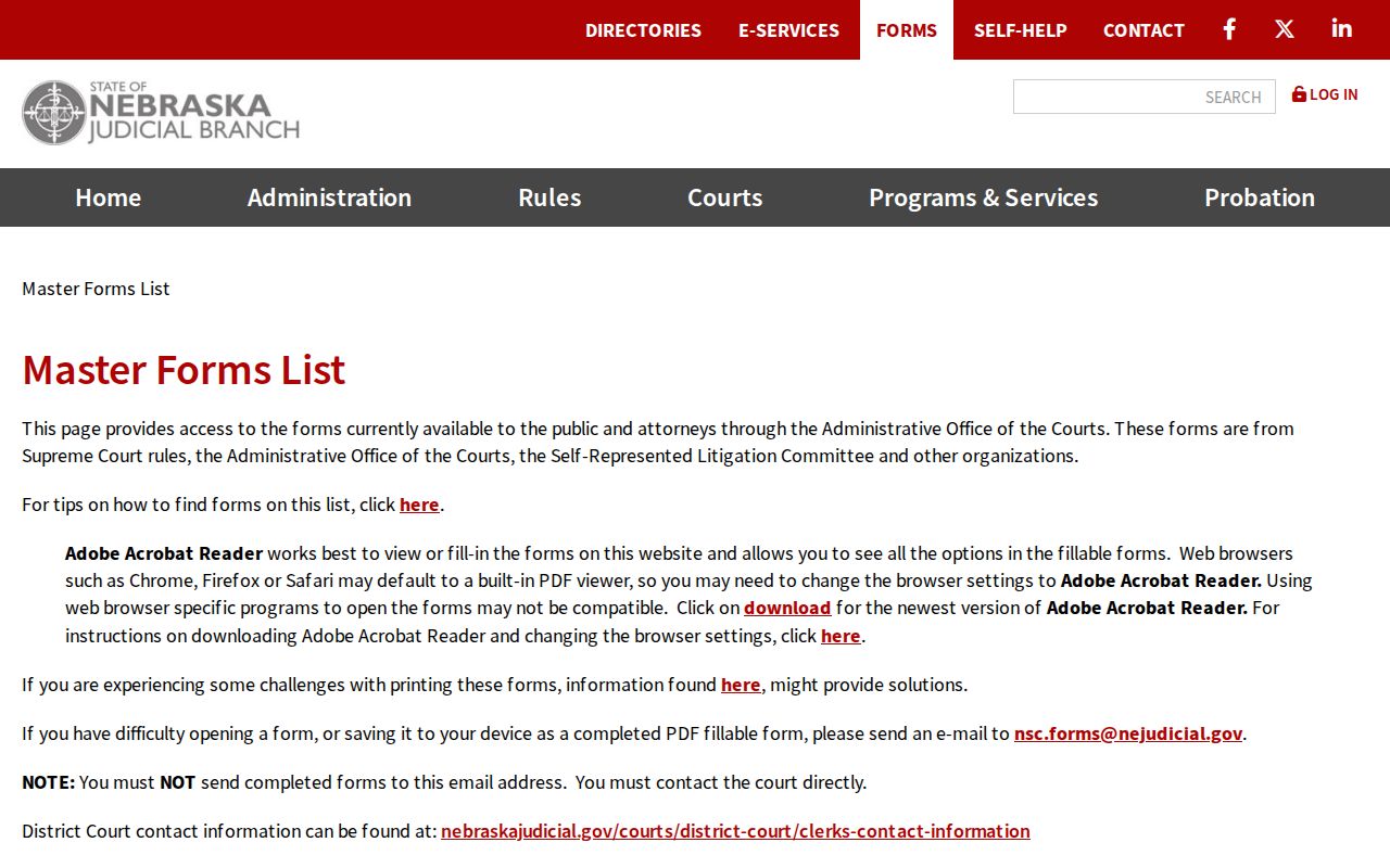 Arthur County civil docket Nebraska court forms index