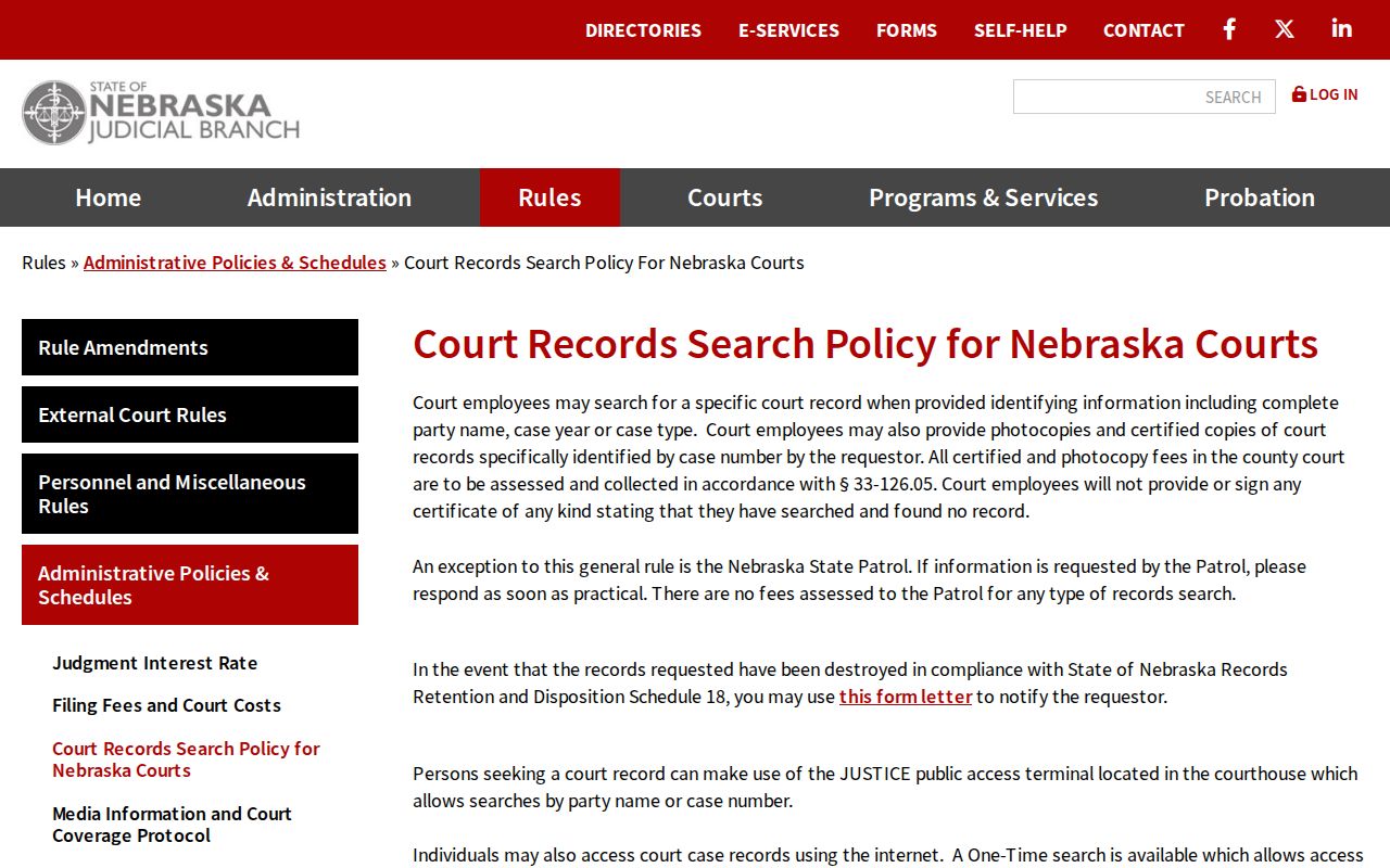 Arthur County civil docket court records terminal and search policy