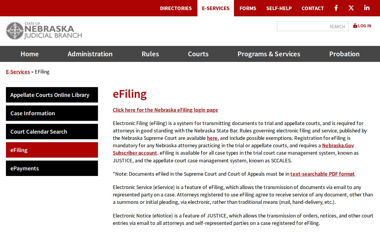 Arthur County court calendar eFiling eService and eNotice overview