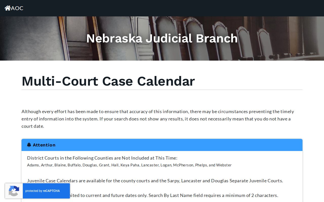 Arthur County court calendar Multi-Court Case Calendar controls