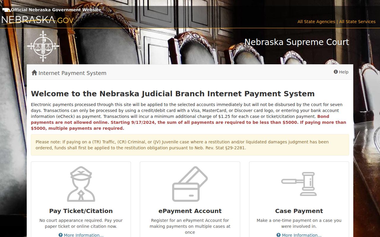Arthur County court calendar public ePayment account choices