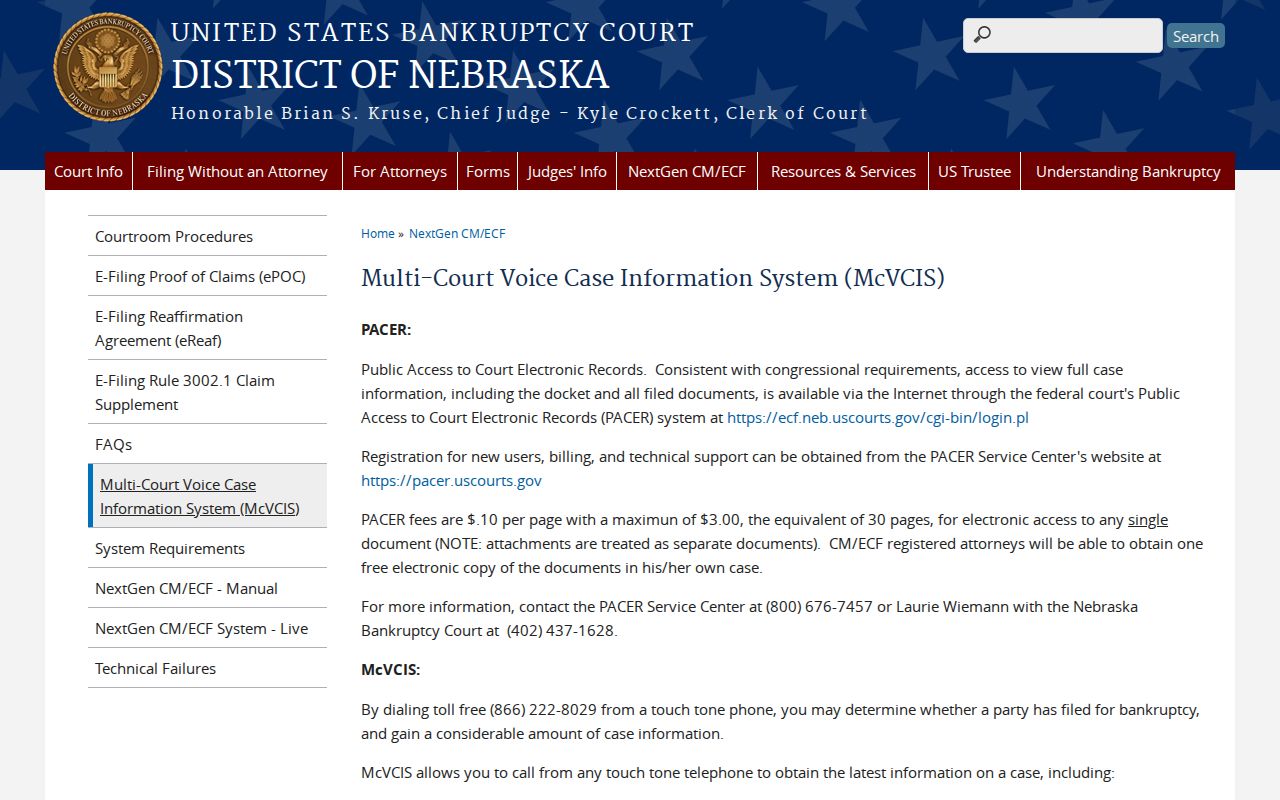 Arthur County court records distinction from federal bankruptcy telephone and PACER access
