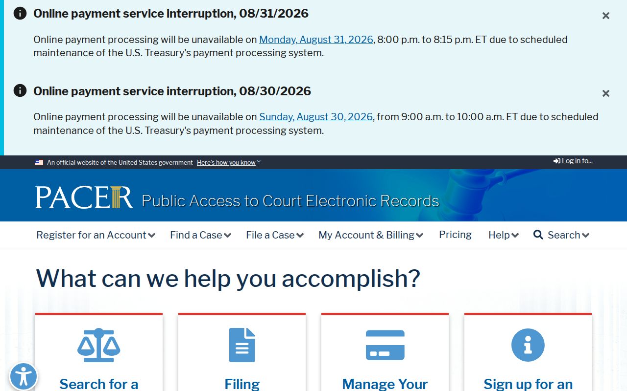 Arthur County court records distinction from federal PACER case search