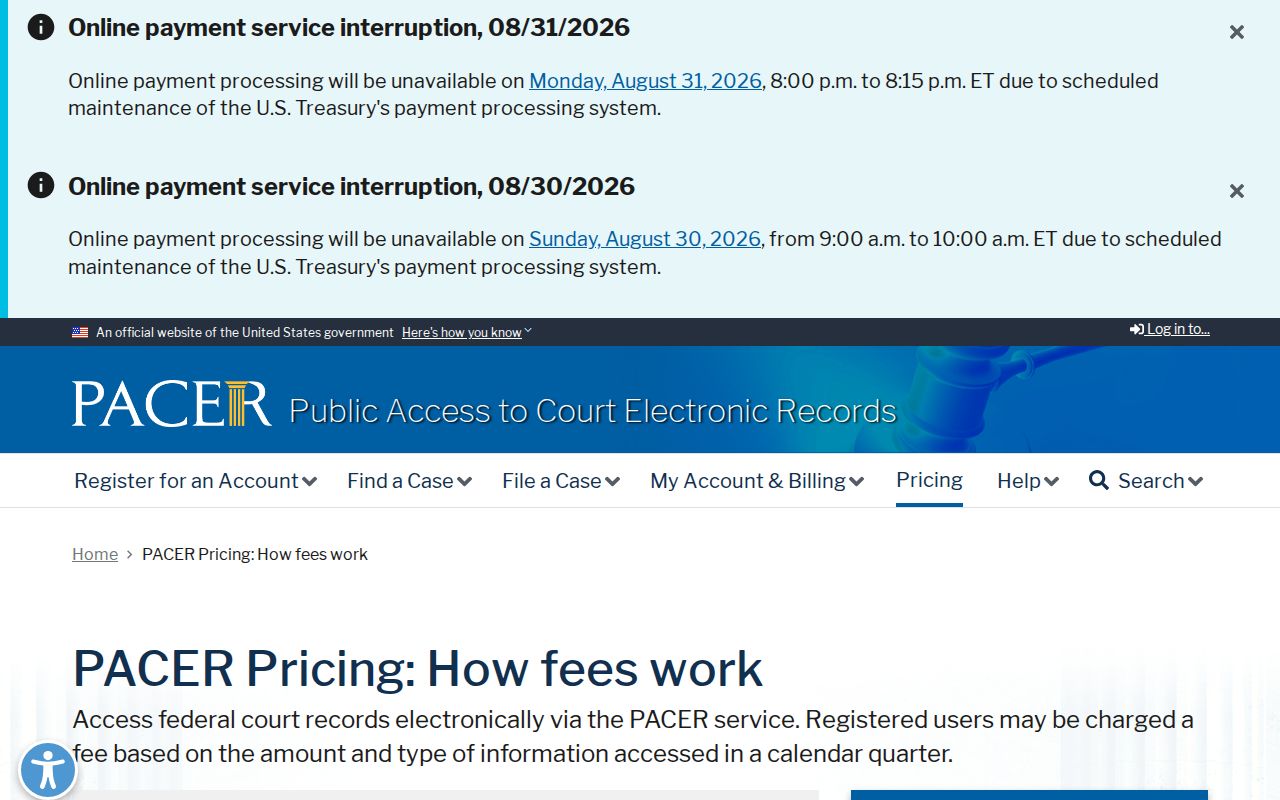 Arthur County court records comparison with federal PACER fee information