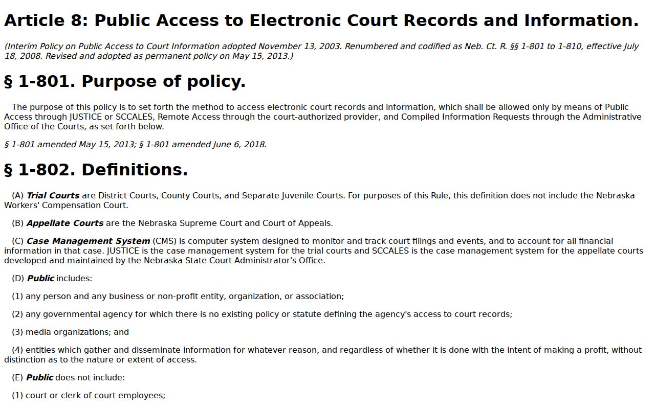 Arthur County criminal docket Article 8 public access information