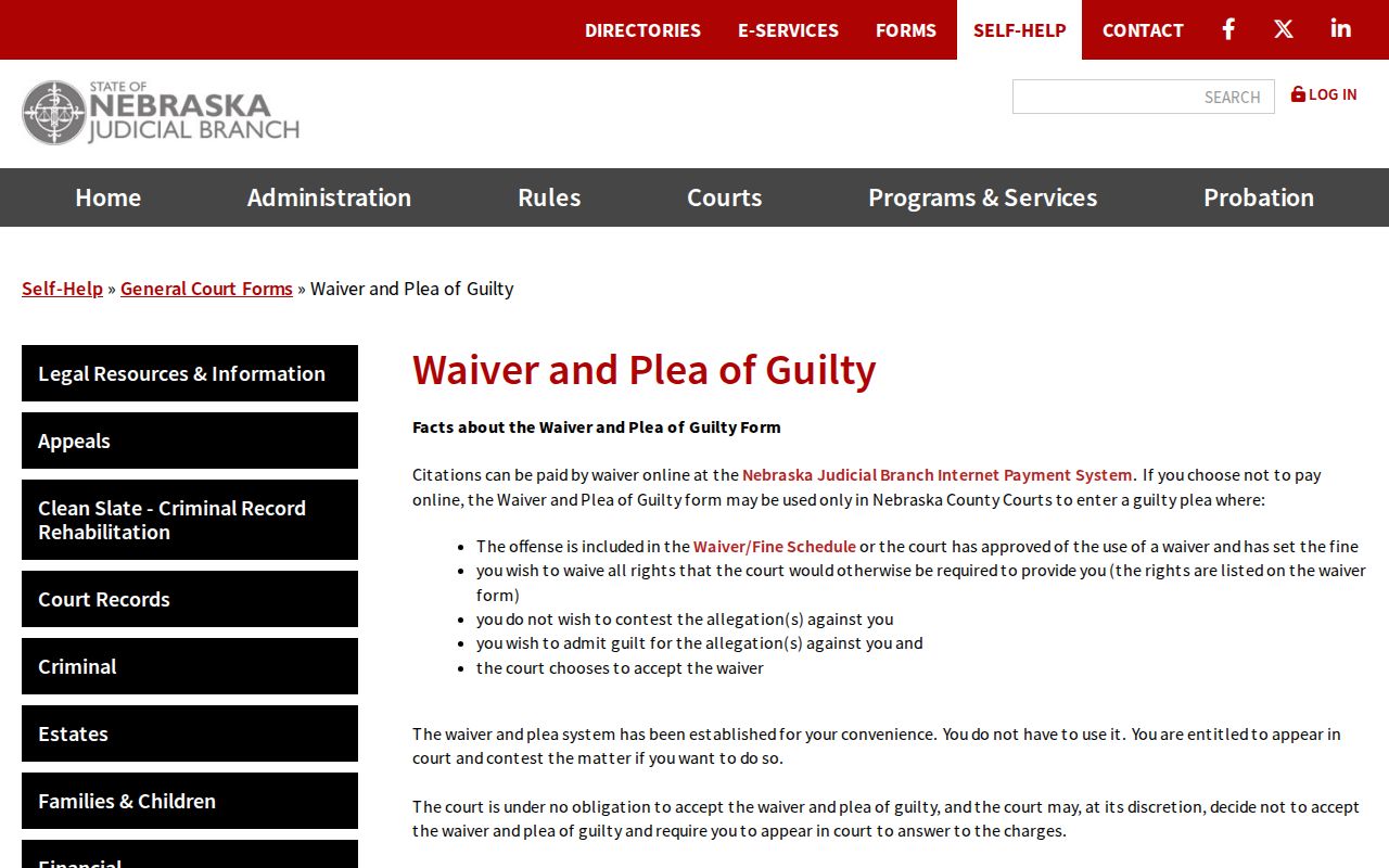 Arthur County criminal docket waiver and plea form information