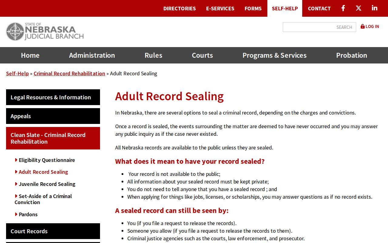Arthur County criminal docket adult record sealing process