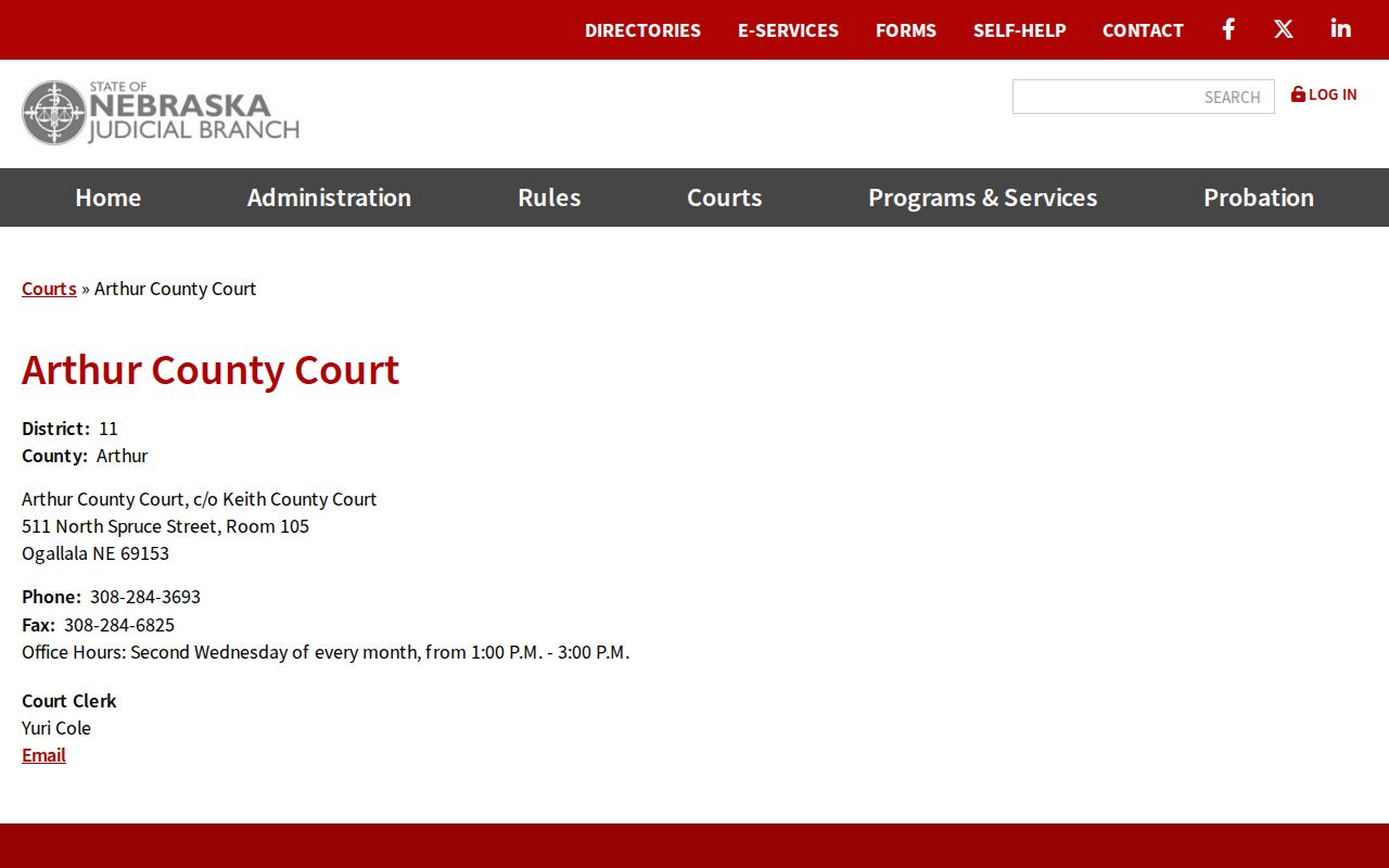 Arthur County court docket image of the Arthur County Court official listing