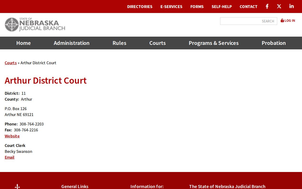 Arthur County court docket image of the Arthur District Court official listing