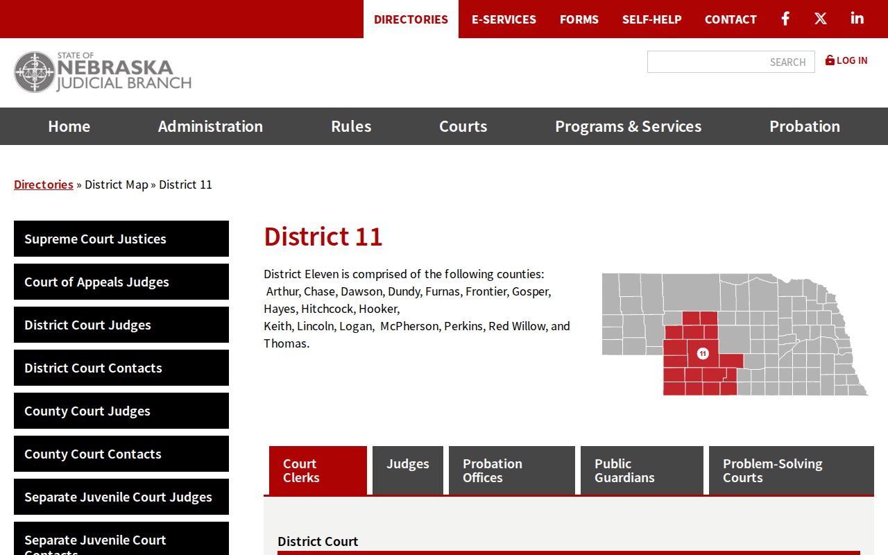 Arthur County court docket image of the Nebraska District 11 clerk directory