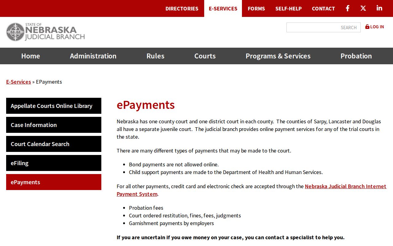 Arthur County traffic court records official Nebraska ePayments overview
